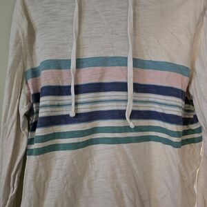 American Eagle Outfitters White Hooded Shirt with Stripes 3/$20